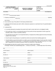 Form JC23 &quot;Waiver of Summons/Notice of Hearing&quot; - Michigan