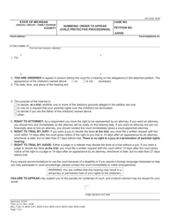 Form JC21 &quot;Summons: Order to Appear (Child Protective Proceedings)&quot; - Michigan