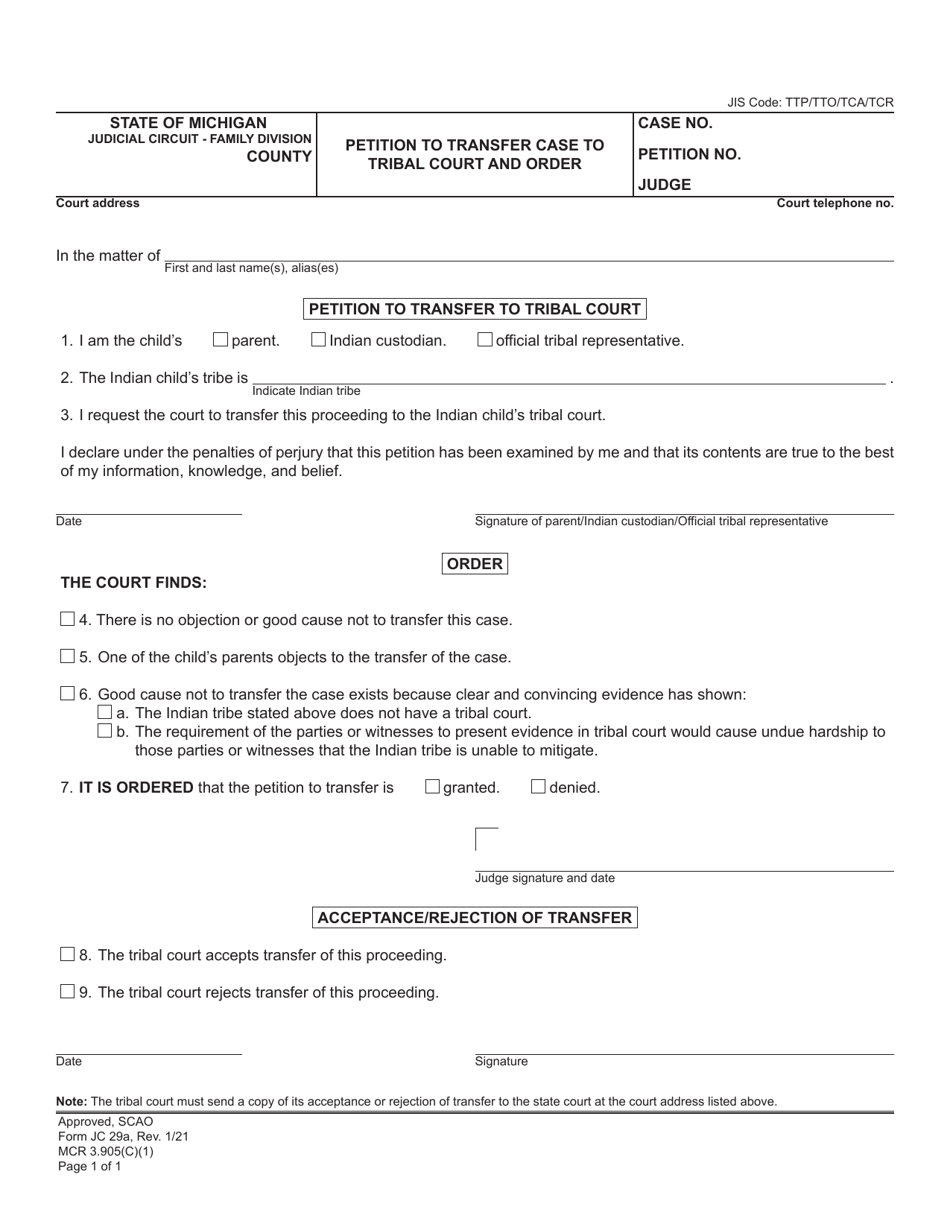 Form JC29A Download Fillable PDF or Fill Online Petition to Transfer