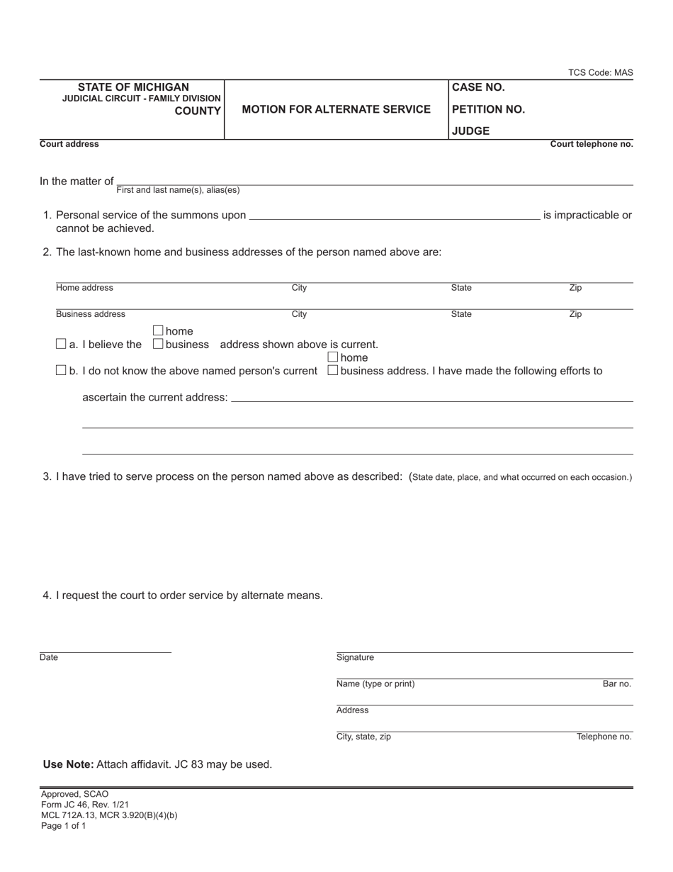 Form JC46 Download Fillable PDF or Fill Online Motion for Alternate ...