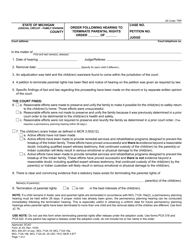 Form JC63 &quot;Order Following Hearing to Terminate Parental Rights&quot; - Michigan
