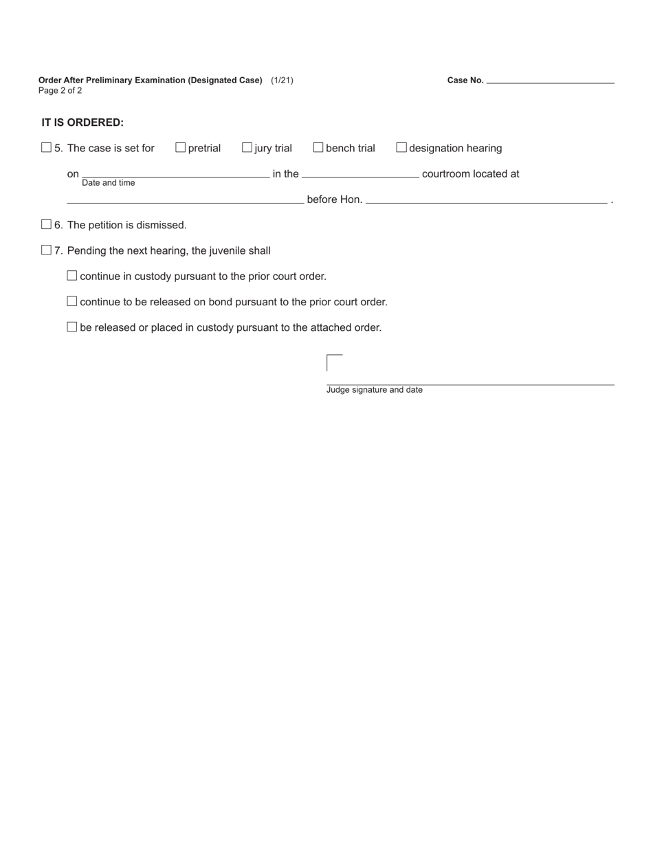 Form JC69 Order After Preliminary Examination (Designated Case) - Michigan, Page 2