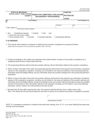 Document preview: Form JC107 Order for Competency Evaluation (Delinquency Proceedings) - Michigan