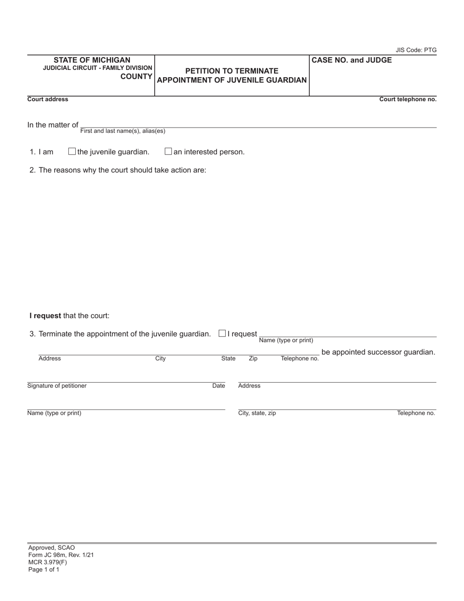 Form JC98M - Fill Out, Sign Online and Download Fillable PDF, Michigan ...