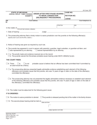 Form JC86 &quot;Order After First-Phase Hearing to Waive Jurisdiction (Delinquency Proceedings)&quot; - Michigan