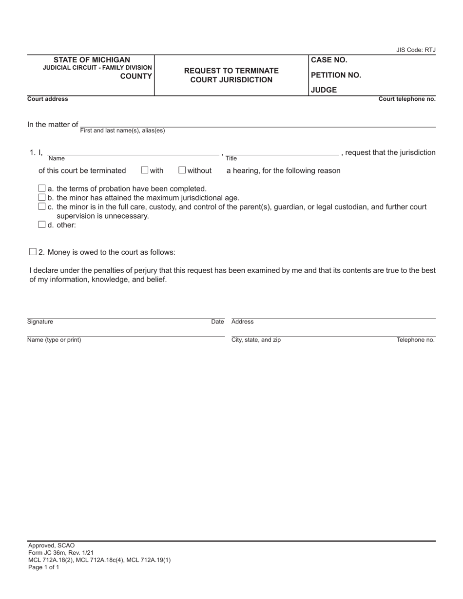 Form JC36M - Fill Out, Sign Online and Download Fillable PDF, Michigan ...