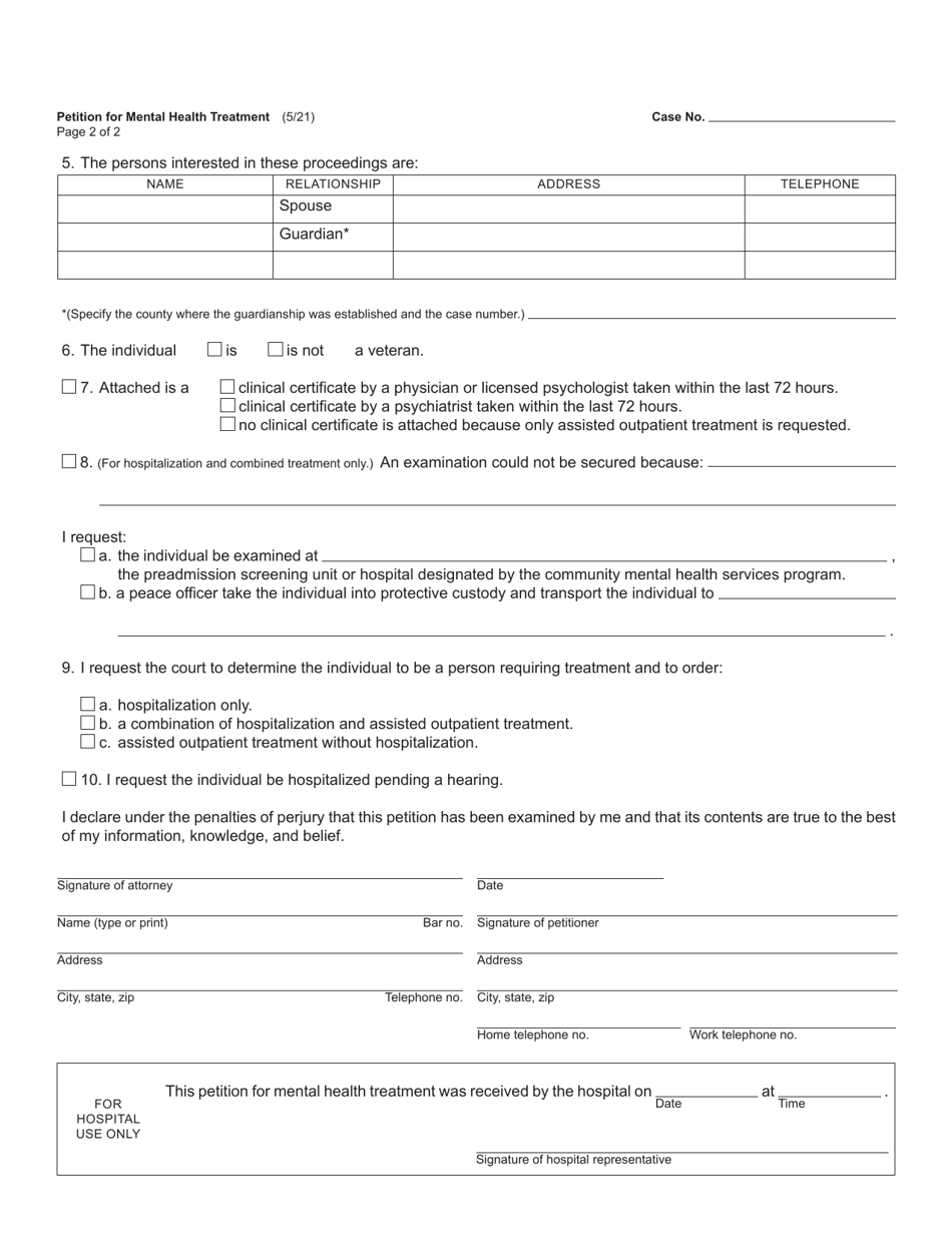 Form PCM201 Petition for Mental Health Treatment - Michigan, Page 2
