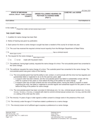 Form PC52 &quot;Order Following Hearing on Petition to Change Name&quot; - Michigan