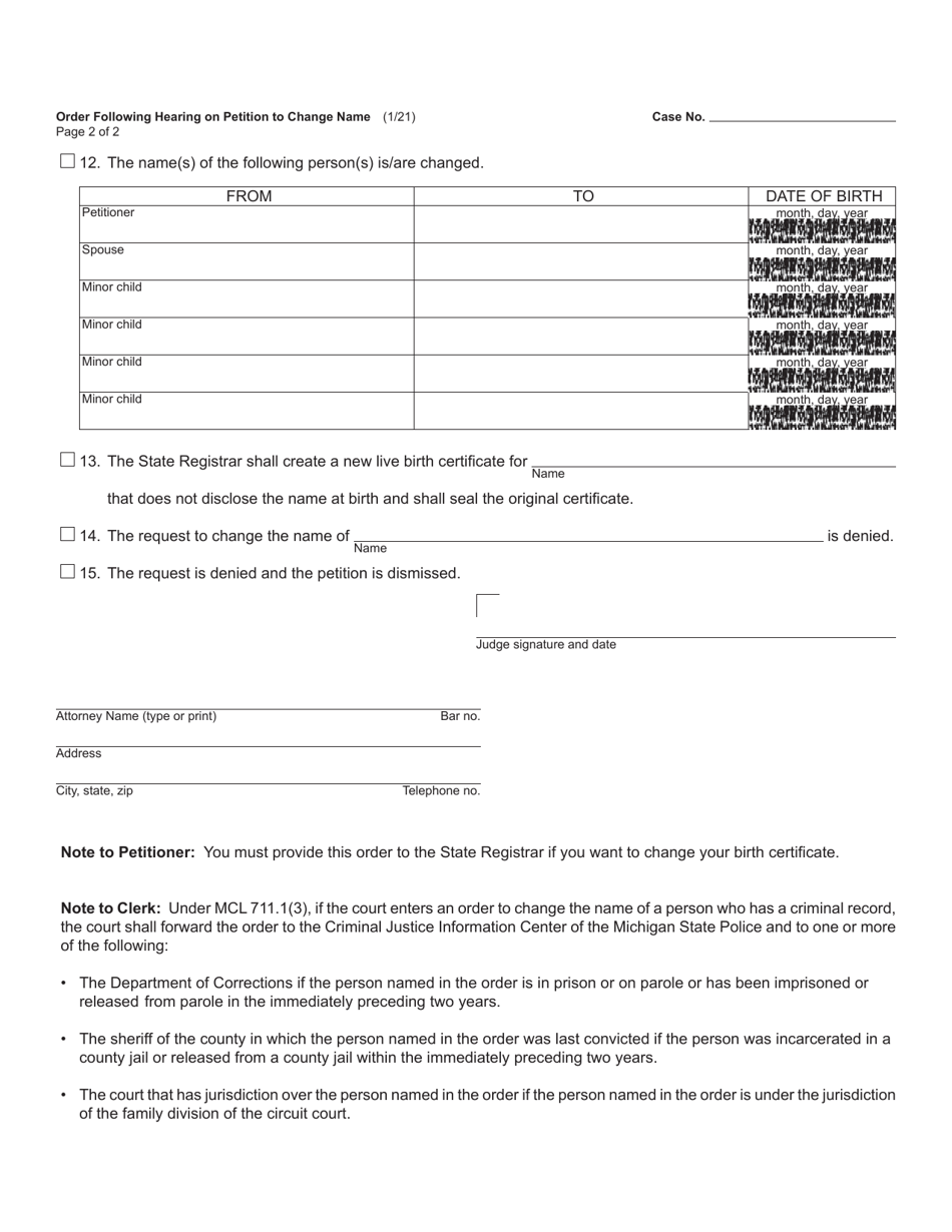 Form PC52 Order Following Hearing on Petition to Change Name - Michigan, Page 4