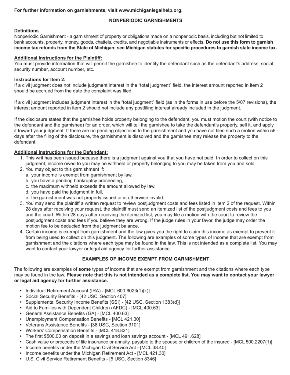 Form MC13 Request and Writ for Garnishment (Nonperiodic) - Michigan, Page 3