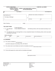 Document preview: Form MC69 Order to Return/Forfeit Vehicle After Sentencing - Michigan