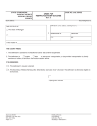 Form MC210O Order for Restricted Driver&#039;s License - Michigan