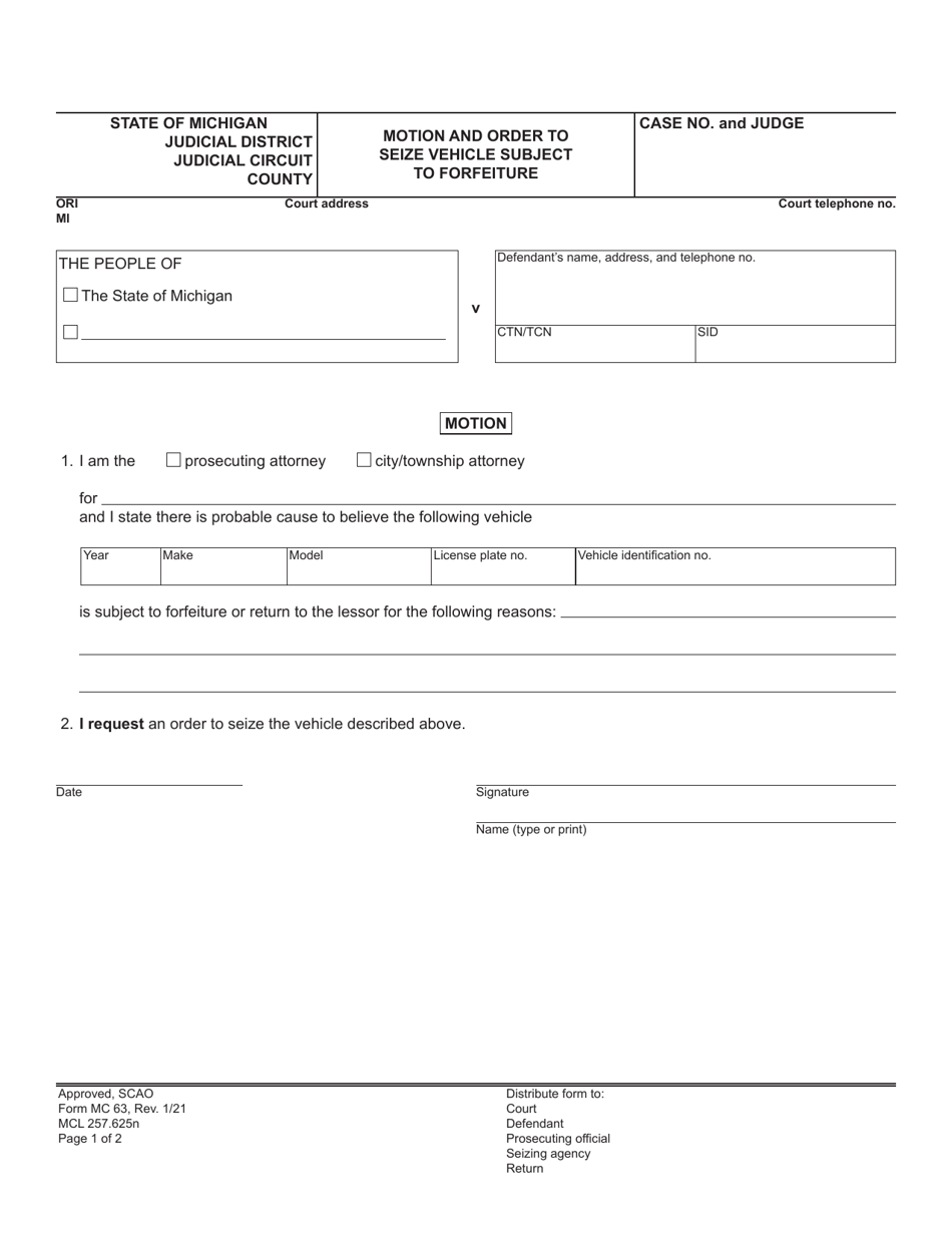 Form MC63 Download Fillable PDF or Fill Online Motion and Order to