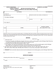 Document preview: Form MC235 Motion for Destruction of Biometric Data and Arrest Record - Michigan