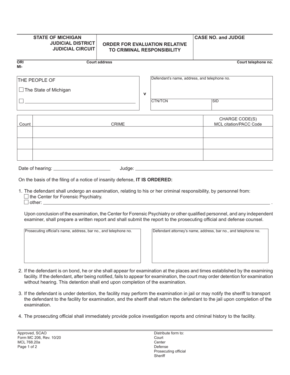 Form MC206 Download Fillable PDF or Fill Online Order for Evaluation ...