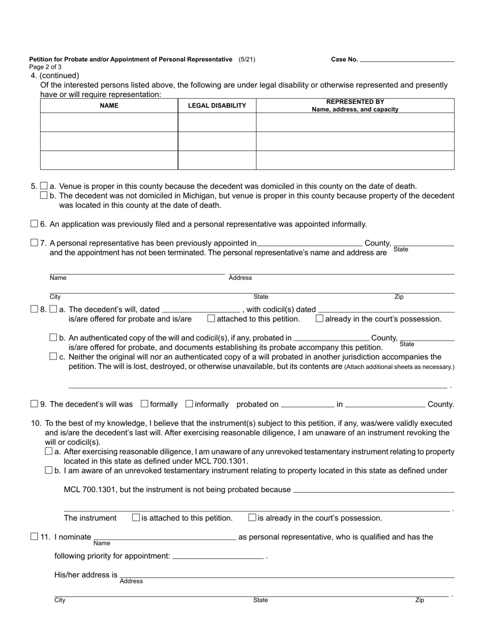 Form PC559 Petition for Probate and / or Appointment of Personal Representative (Testate / Intestate) - Michigan, Page 2