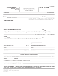 Form PC574 Notice to Creditors - Decedent's Estate - Michigan