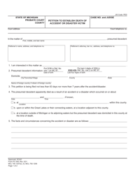 Form PC549 Petition to Establish Death of Accident or Disaster Victim - Michigan