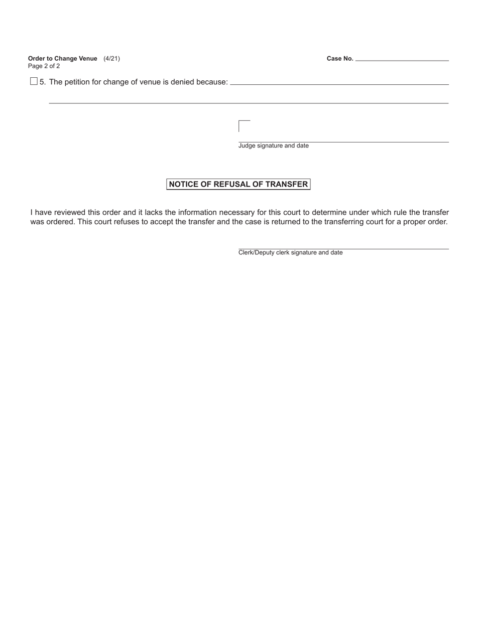 Form PC608O Order to Change Venue - Michigan, Page 2