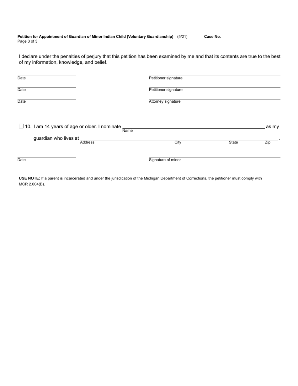 Form PC651IA Petition for Appointment of Guardian of Minor Indian Child (Voluntary Guardianship) - Michigan, Page 3