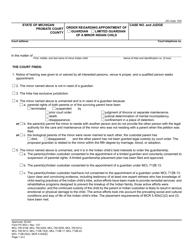 Document preview: Form PC653-I Order Regarding Appointment of Guardian/Limited Guardian of a Minor Indian Child - Michigan