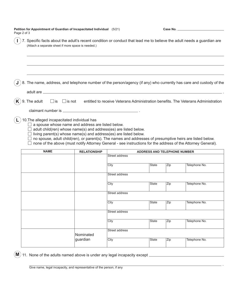 Form PC625 Petition for Appointment of Guardian of Incapacitated Individual - Michigan, Page 2