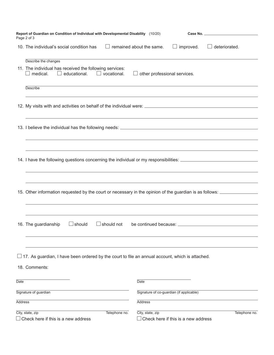 Form PC663 Report of Guardian on Condition of Individual With Developmental Disability - Michigan, Page 2