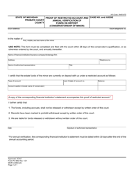 Form PC669 Proof of Restricted Account and Annual Verification of Funds on Deposit (Conservatorship of Minor) - Michigan