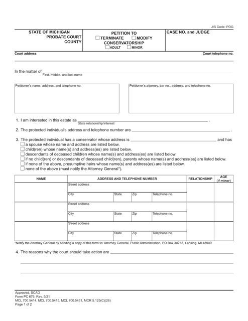Form PC676 Petition to Terminate/Modify Conservatorship - Michigan