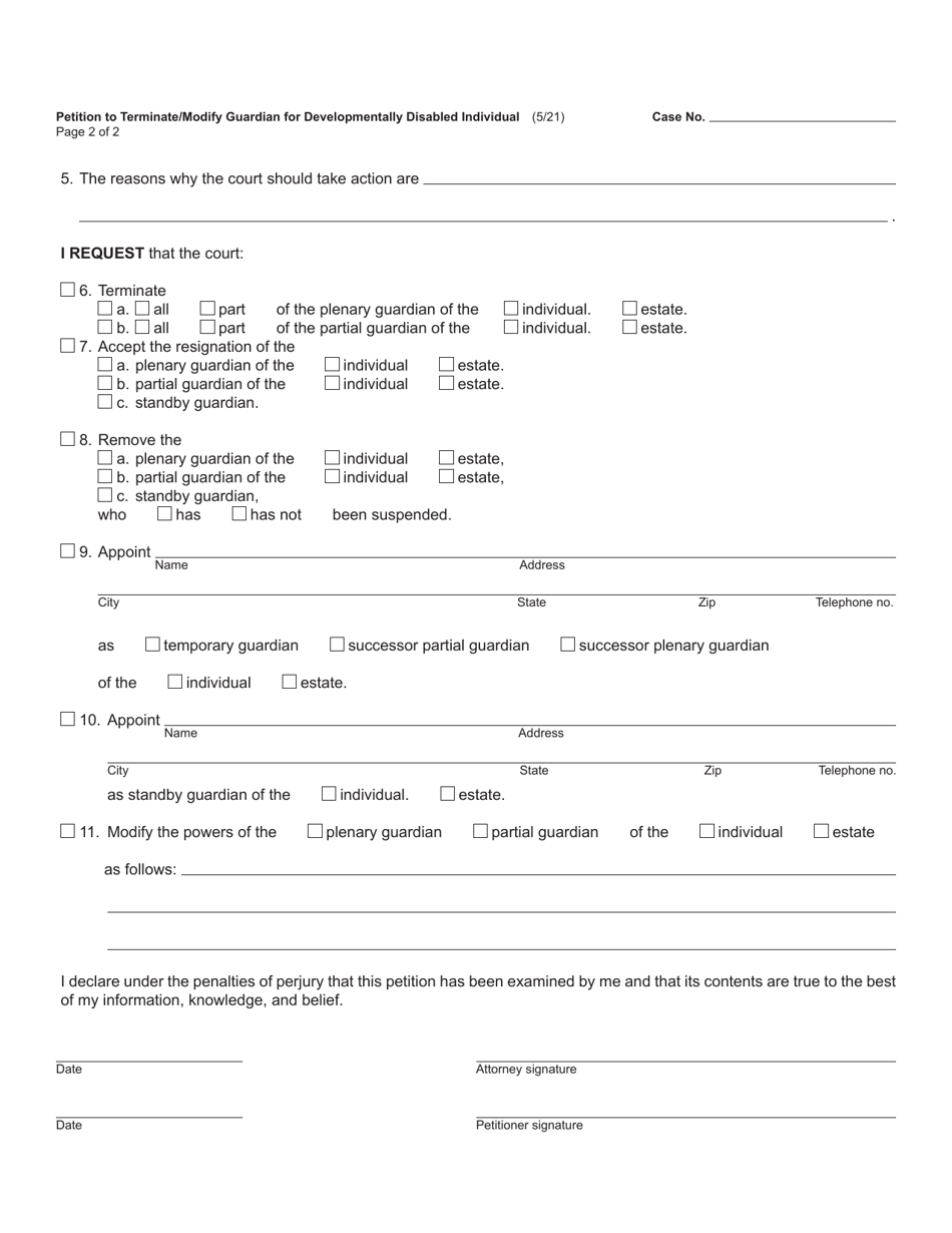 Form PC677 Petition to Terminate / Modify Guardian for Developmentally Disabled Individual - Michigan, Page 2