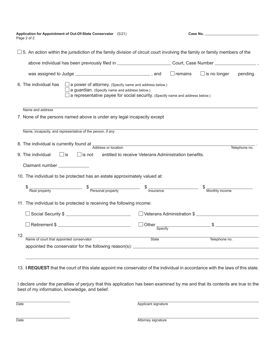 Form PC683M Application for Appointment of Out-of-State Conservator - Michigan, Page 2