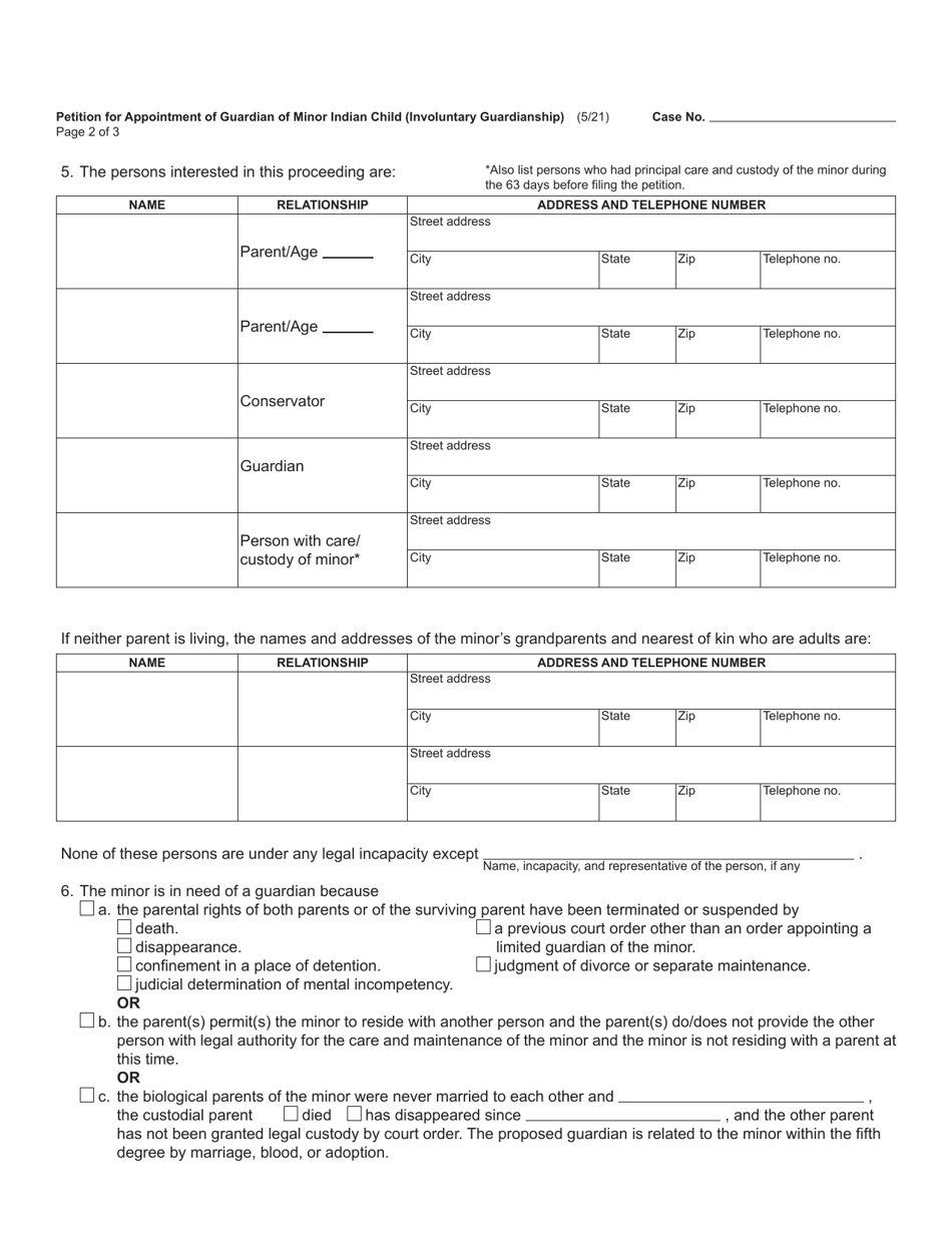 Form PC651IB Petition for Appointment of Guardian of Minor Indian Child (Involuntary Guardianship) - Michigan, Page 2