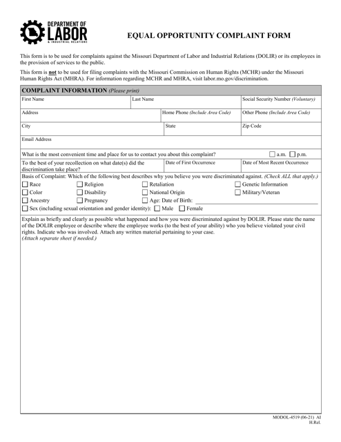 Form MODOL-4519 Equal Opportunity Complaint Form - Missouri