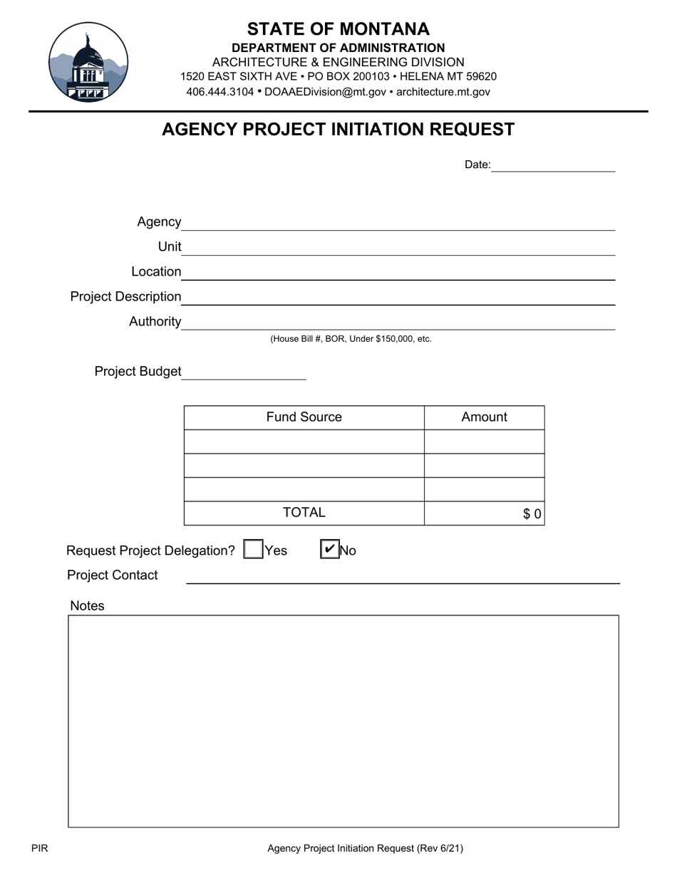 Agency Project Initiation Request - Montana, Page 1