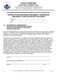 Document preview: Certification Regarding Debarment, Suspension, Ineligibility and Voluntary Exclusion - Montana