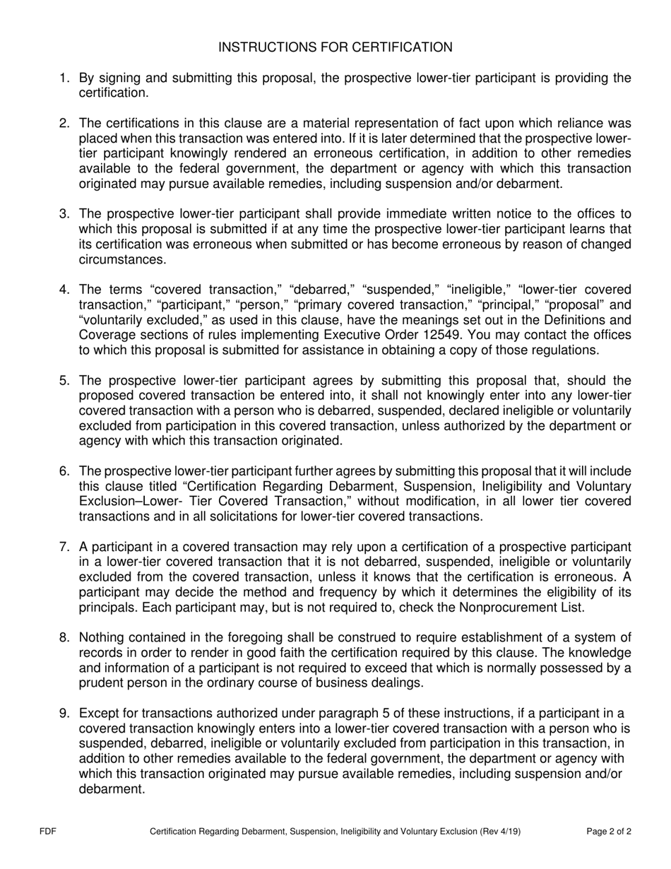 Certification Regarding Debarment, Suspension, Ineligibility and Voluntary Exclusion - Montana, Page 2