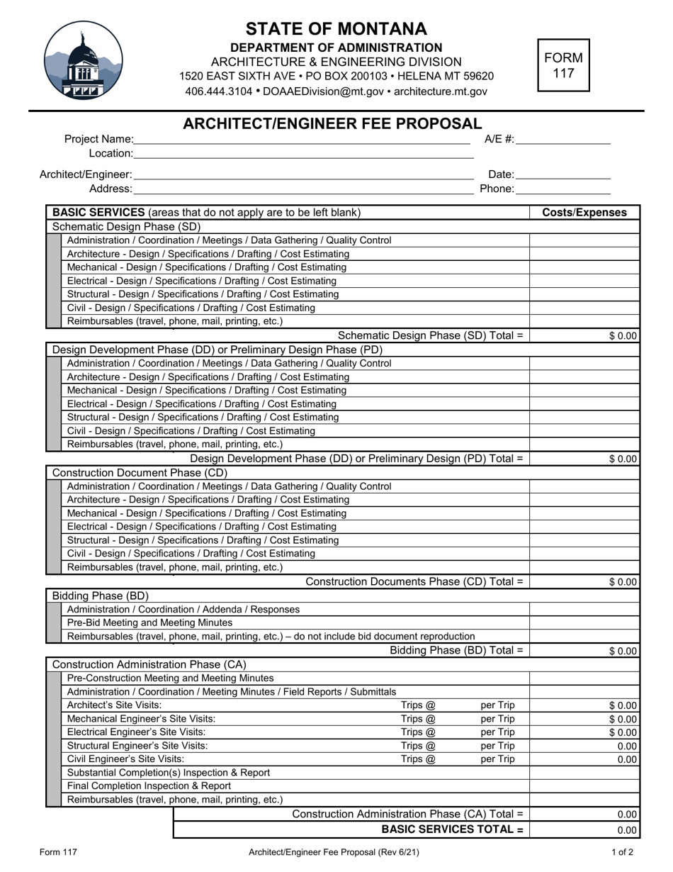 Form 117 Download Fillable PDF or Fill Online Architect/Engineer Fee