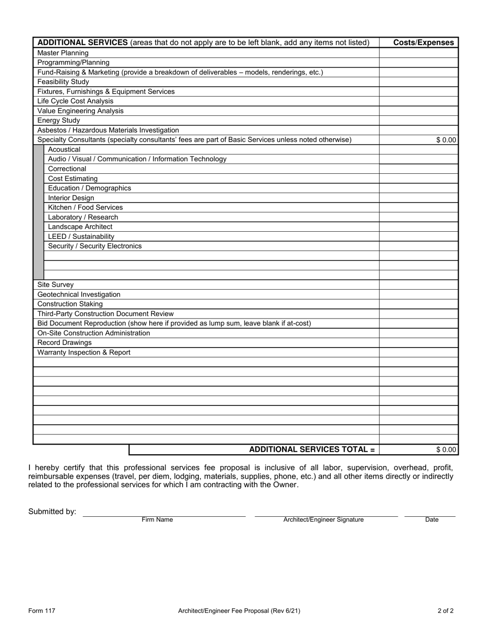 Form 117 Download Fillable PDF or Fill Online Architect/Engineer Fee ...