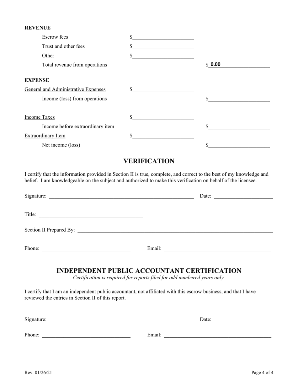 Escrow Business Annual Financial Statement and Activities Report - Montana, Page 4