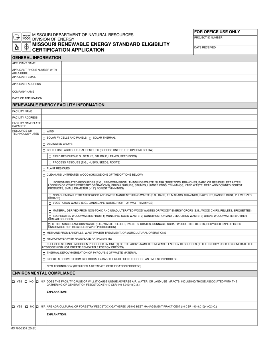 Form MO780-2931 Download Fillable PDF or Fill Online Missouri Renewable ...