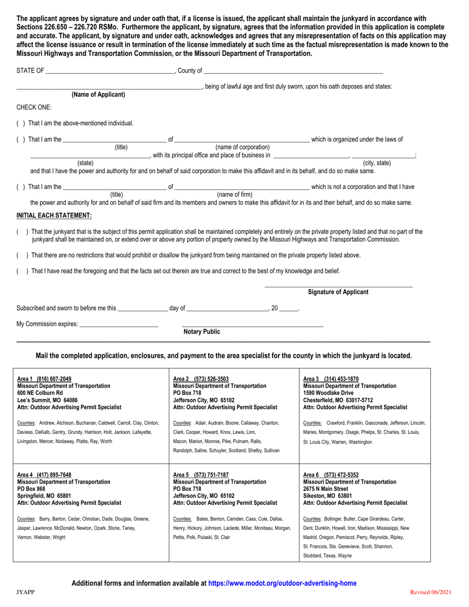 Missouri Application for License to Maintain a Junkyard - Fill Out ...