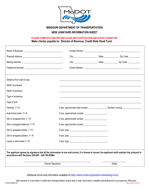 New Junkyard Information Sheet - Missouri Download Pdf