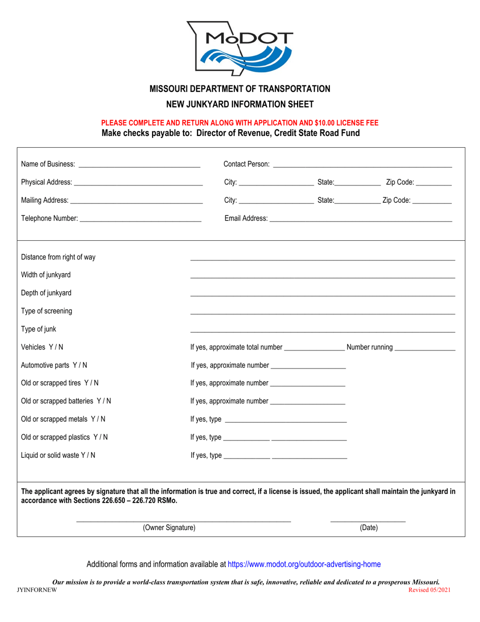 missouri new junkyard information sheet download printable pdf templateroller