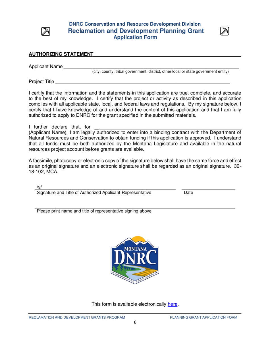 Reclamation and Development Planning Grant Application Form - Montana, Page 6