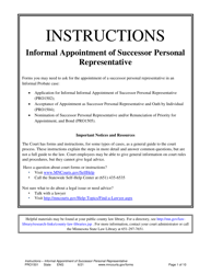 Document preview: Form PRO1501 Instructions - Informal Appointment of Successor Personal Representative - Minnesota