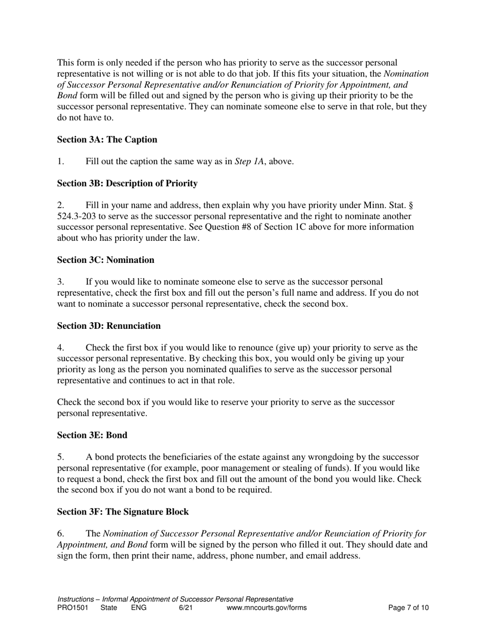 Form PRO1501 Instructions - Informal Appointment of Successor Personal Representative - Minnesota, Page 7
