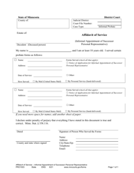 Document preview: Form PRO1503 Affidavit of Service (Informal Appointment of Successor Personal Representative) - Minnesota