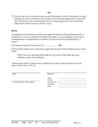 Form PRO1505 Nomination of Successor Personal Representative and/or Renunciation of Priority for Appointment, and Bond - Minnesota, Page 2
