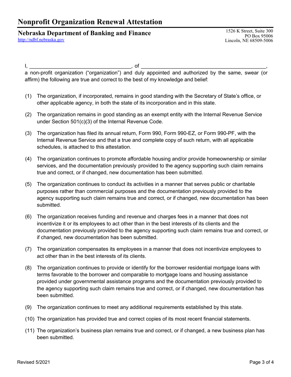Nonprofit Organization Annual Renewal Attestation - Nebraska, Page 3