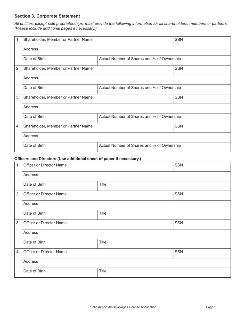 Form AIRPORT (LCD51) Public Airport All-beverages License Application - Montana, Page 2